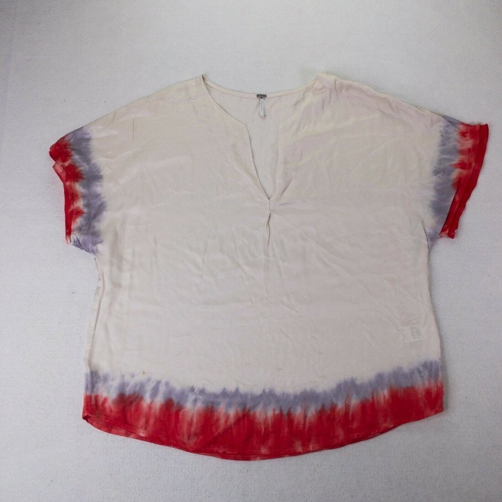 YFB Young Fabulous & Broke Womens Shirt Red White Medium V Neck Blouse #1678
